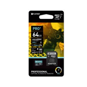 PLATINET microSDXC  SECURE DIGITAL + ADAPTER SD 64GB class10 U1 70MB/s | Περιφερειακά | elabstore.gr