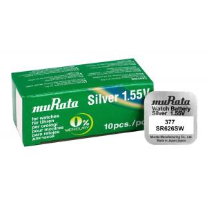 MURATA μπαταρία Silver Oxide για ρολόγια SR626SW, 1.55V, No 377, 10τμχ | Μπαταρίες | elabstore.gr