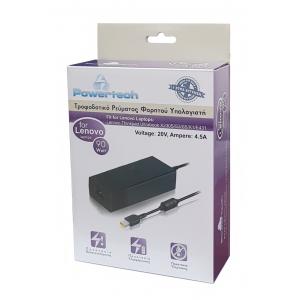 POWERTECH τροφοδοτικό laptop PT-118 για LENOVO, 90 watt, 20V - 4.5A | Αξεσουάρ για Laptop | elabstore.gr