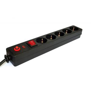 POWERTECH Πολύπριζο ασφαλείας 5 θέσεων PT-22 με διακόπτη, 1.5m, μαύρο | Τροφοδοσία Ρεύματος | elabstore.gr