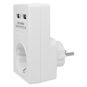 POWERTECH Αντάπτορας ρεύματος schuko PT-767, 2x USB, λευκός | Τροφοδοσία Ρεύματος | elabstore.gr