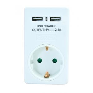 POWERTECH Αντάπτορας ρεύματος schuko PT-767, 2x USB, λευκός | Τροφοδοσία Ρεύματος | elabstore.gr