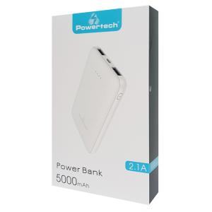 POWERTECH Power Bank PT-800 5000mAh, 2x USB Output, 2.1A, λευκό | Αξεσουάρ κινητών | elabstore.gr