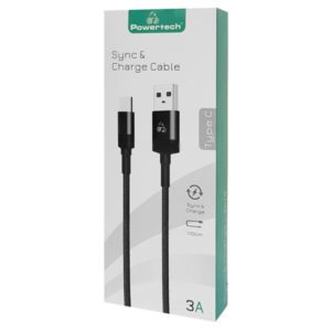 POWERTECH Καλώδιο USB σε USB-C eco round PTR-0081, copper, 1m, μαύρο | Αξεσουάρ κινητών | elabstore.gr