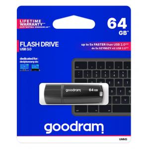 GOODRAM USB Flash Drive UMΜ3 0640K0R11, 64GB, USB 3.0, μαύρο | Συνοδευτικά PC | elabstore.gr