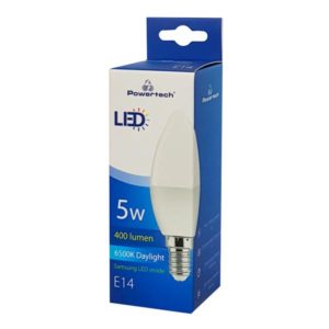 POWERTECH LED Λάμπα Candle E14-003 5W, 6500K, E14, Samsung LED, IC | Φωτισμός | elabstore.gr