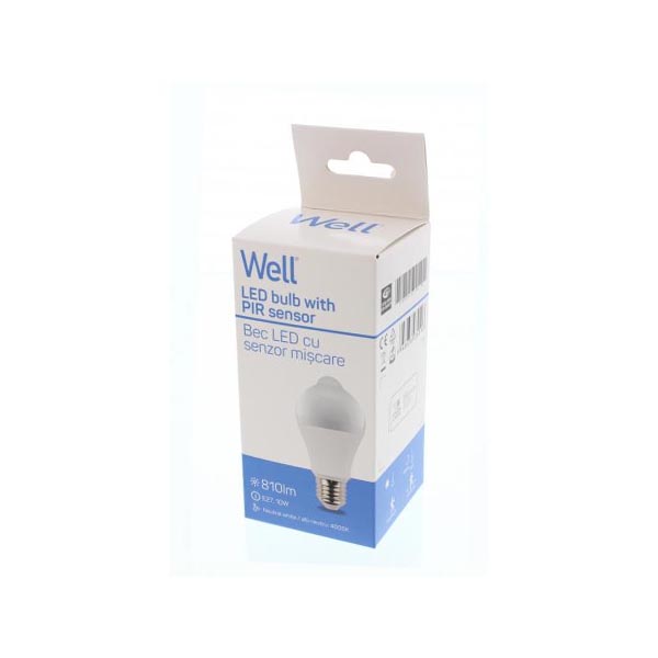 Λάμπα LED 10W E27 4000K με αισθητήρα κίνησης Well LEDLNPIR-A6010E27-WL | eLabstore.gr Λάμπα LED 10W E27 4000K με αισθητήρα κίνησης Well LEDLNPIR-A6010E27-WL | Φωτισμός | elabstore.gr