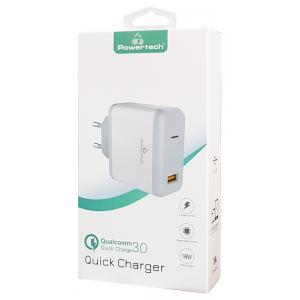 POWERTECH Φορτιστής Τοίχου PT-709, 1x USB, 18W, 3A, QC 3.0, λευκό | Αξεσουάρ κινητών | elabstore.gr