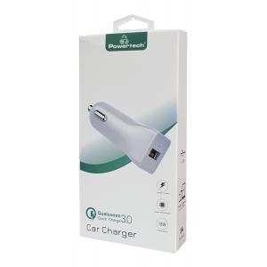 POWERTECH Φορτιστής Αυτοκινήτου PT-711, 1x USB, 18W, 3A, QC 3.0, λευκό | Αξεσουάρ κινητών | elabstore.gr