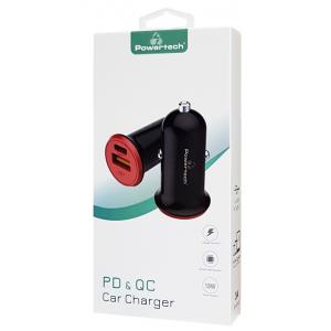 POWERTECH Φορτιστής Αυτοκινήτου PT-713, 1x USB, 1x Type-C, 3A, μαύρο | Αξεσουάρ κινητών | elabstore.gr