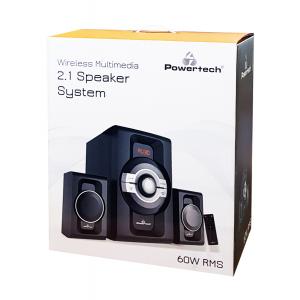 POWERTECH Ηχεία 2.1ch Bluetooth, 60W RMS, AUX/FM, τηλεχειριστήριο, μαύρα | Εικόνα & Ήχος | elabstore.gr