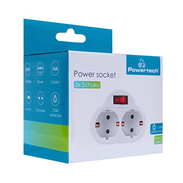 POWERTECH αντάπτορας ρεύματος PT-814, 2x schuko, 250V 16A, λευκός | eLabstore.gr POWERTECH αντάπτορας ρεύματος PT-814, 2x schuko, 250V 16A, λευκός | Τροφοδοσία Ρεύματος | elabstore.gr