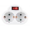 POWERTECH αντάπτορας ρεύματος PT-814, 2x schuko, 250V 16A, λευκός | Τροφοδοσία Ρεύματος | elabstore.gr