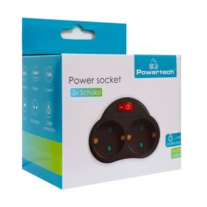 POWERTECH αντάπτορας ρεύματος PT-815, 2x schuko, 250V 16A, μαύρος | Τροφοδοσία Ρεύματος | elabstore.gr