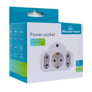 POWERTECH αντάπτορας ρεύματος PT-816, 1x schuko, 2x euro, 16A, λευκός | Τροφοδοσία Ρεύματος | elabstore.gr