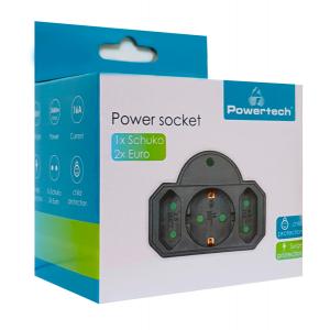POWERTECH αντάπτορας ρεύματος PT-817, 1x schuko, 2x euro, 16A, μαύρος | Τροφοδοσία Ρεύματος | elabstore.gr