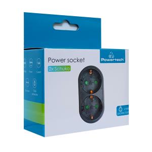 POWERTECH αντάπτορας ρεύματος PT-821, 2x schuko, 250V 16A, μαύρος | Τροφοδοσία Ρεύματος | elabstore.gr