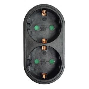 POWERTECH αντάπτορας ρεύματος PT-821, 2x schuko, 250V 16A, μαύρος | Τροφοδοσία Ρεύματος | elabstore.gr