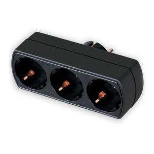 POWERTECH αντάπτορας ρεύματος PT-823, 3x schuko, 250V 16A, μαύρος | Τροφοδοσία Ρεύματος | elabstore.gr