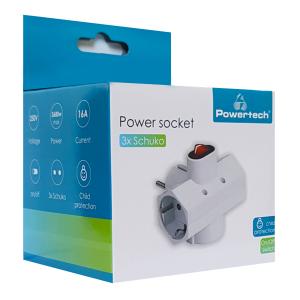 POWERTECH αντάπτορας ρεύματος PT-824, 3x schuko, 250V 16A, λευκός | Τροφοδοσία Ρεύματος | elabstore.gr