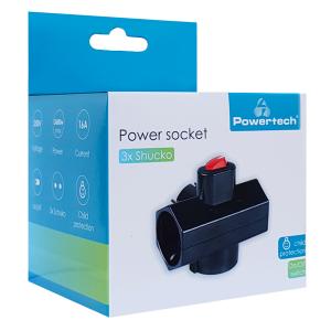 POWERTECH αντάπτορας ρεύματος PT-825, 3x schuko, 250V 16A, μαύρος | Τροφοδοσία Ρεύματος | elabstore.gr