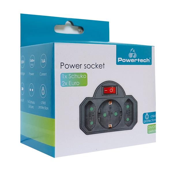 POWERTECH αντάπτορας ρεύματος PT-827, 1x schuko, 2x euro, 16A, μαύρος | eLabstore.gr POWERTECH αντάπτορας ρεύματος PT-827, 1x schuko, 2x euro, 16A, μαύρος | Τροφοδοσία Ρεύματος | elabstore.gr