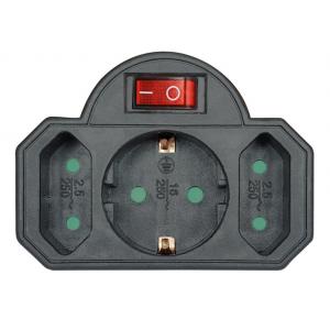 POWERTECH αντάπτορας ρεύματος PT-827, 1x schuko, 2x euro, 16A, μαύρος | Τροφοδοσία Ρεύματος | elabstore.gr