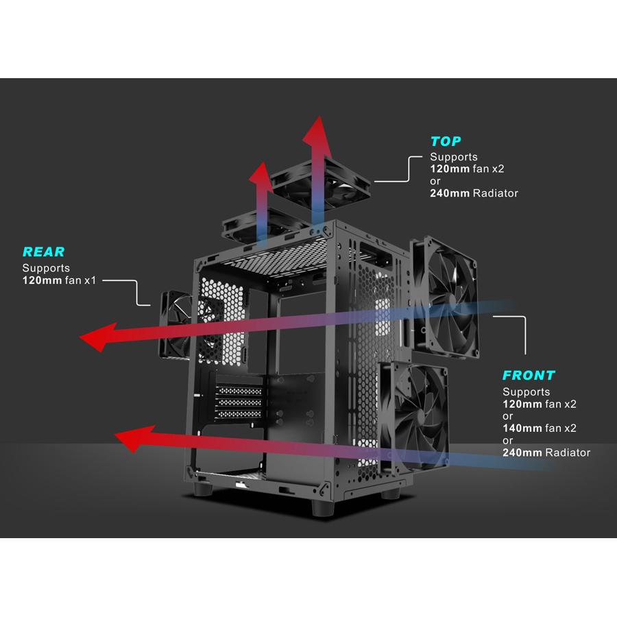POWERTECH Gaming case PT-839, tempered glass, 3x 120mm fans (2x RGB) | eLabstore.gr POWERTECH Gaming case PT-839, tempered glass, 3x 120mm fans (2x RGB) - Image 6