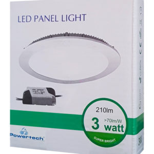 POWERTECH LED Panel RRP-703W65, χωνευτό, 3W, daylight 6500K, 180lm | Φωτισμός | elabstore.gr
