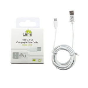 Καλώδιο Type C σε USB 2.4A Φόρτισης - Data 2m Λευκό L02 Lime | Περιφερειακά | elabstore.gr