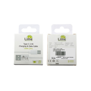 Καλώδιο Type C σε USB 2.4A Φόρτισης - Data 2m Λευκό L02 Lime | Περιφερειακά | elabstore.gr