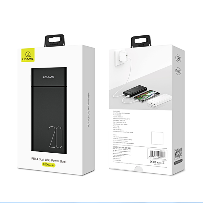 USAMS power bank PB14 20000mAh, 2x output, 2.1A, μαύρο | eLabstore.gr USAMS power bank PB14 20000mAh, 2x output, 2.1A, μαύρο | Αξεσουάρ κινητών | elabstore.gr