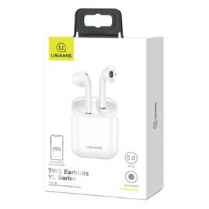 USAMS earphones BHUYL01, με θήκη φόρτισης, lightning, λευκά | Αξεσουάρ κινητών | elabstore.gr