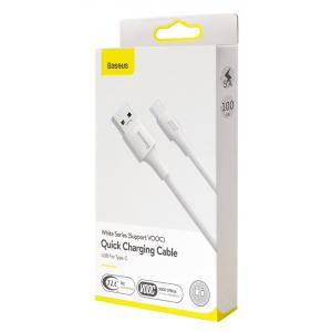 BASEUS καλώδιο USB σε USB Type-C CATSW-F02, VOOC, 5A, 1m, λευκό | Αξεσουάρ κινητών | elabstore.gr