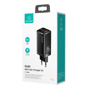USAMS φορτιστής τοίχου US-CC110, USB & 2x USB Type-C, 65W 3A, μαύρος | Αξεσουάρ κινητών | elabstore.gr