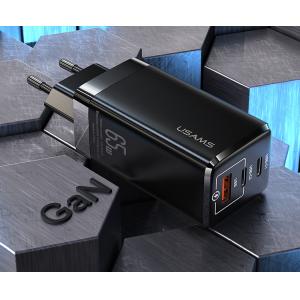 USAMS φορτιστής τοίχου US-CC110, USB & 2x USB Type-C, 65W 3A, μαύρος | Αξεσουάρ κινητών | elabstore.gr