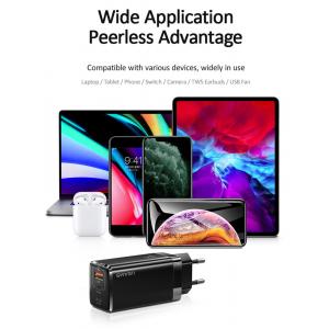 USAMS φορτιστής τοίχου US-CC110, USB & 2x USB Type-C, 65W 3A, μαύρος | Αξεσουάρ κινητών | elabstore.gr