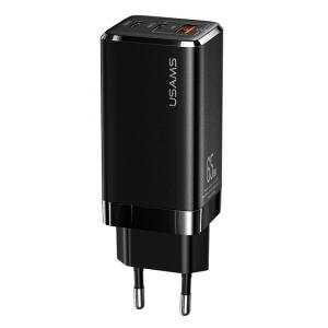 USAMS φορτιστής τοίχου US-CC110, USB & 2x USB Type-C, 65W 3A, μαύρος | Αξεσουάρ κινητών | elabstore.gr
