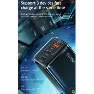 USAMS φορτιστής τοίχου US-CC110, USB & 2x USB Type-C, 65W 3A, μαύρος | Αξεσουάρ κινητών | elabstore.gr