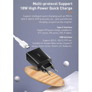 BASEUS φορτιστής τοίχου CCFS-X01, 1x USB Type-C, QC3.0 18W 3A, μαύρος | Αξεσουάρ κινητών | elabstore.gr