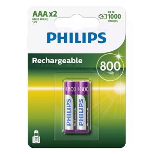 PHILIPS επαναφορτιζόμενη μπαταρία R03B2A80 800mAh, AAA HR03 Micro, 2τμχ | Μπαταρίες | elabstore.gr