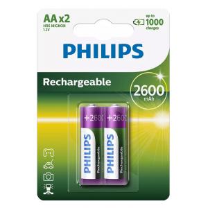 PHILIPS επαναφορτιζόμενη μπαταρία R6B2A260 2600mAh, AA HR6 Mignon, 2τμχ | Μπαταρίες | elabstore.gr