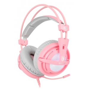 SADES Gaming Headset A6, multiplatform, USB, LED, ροζ | Συνοδευτικά PC | elabstore.gr