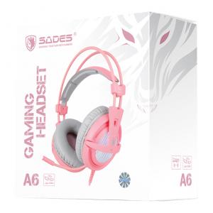 SADES Gaming Headset A6, multiplatform, USB, LED, ροζ | Συνοδευτικά PC | elabstore.gr