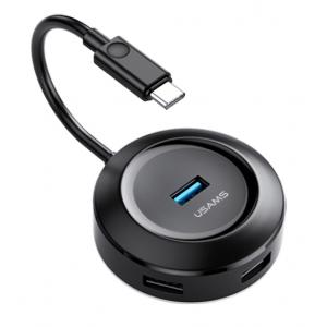 USAMS USB Type-C hub SJ415 USB 3.0, 1x USB 3.0, 3x USB 2.0, 1m, μαύρο | Συνοδευτικά PC | elabstore.gr