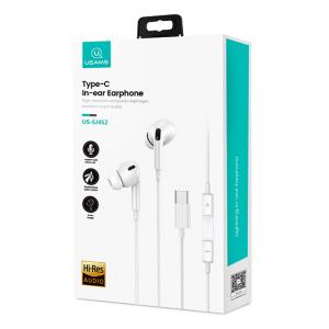 USAMS earphones με μικρόφωνο EP-41, USB Type-C, 10mm, 1.2m, λευκά | Αξεσουάρ κινητών | elabstore.gr