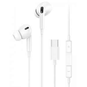 USAMS earphones με μικρόφωνο EP-41, USB Type-C, 10mm, 1.2m, λευκά | Αξεσουάρ κινητών | elabstore.gr