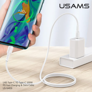 USAMS καλώδιο USB Type-C U43, 5A 100W, PD, 1.2m, λευκό | Αξεσουάρ κινητών | elabstore.gr