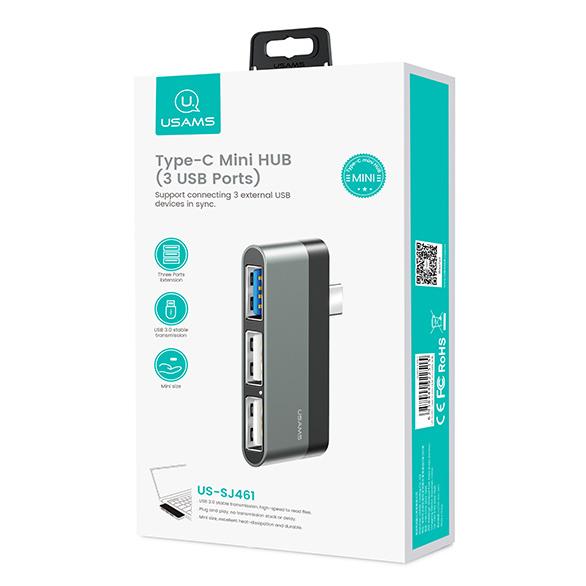 USAMS USB Type-C hub SJ461, 1x USB 3.0, 2x USB 2.0, γκρι | eLabstore.gr USAMS USB Type-C hub SJ461, 1x USB 3.0, 2x USB 2.0, γκρι | Συνοδευτικά PC | elabstore.gr