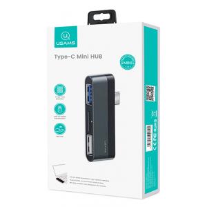 USAMS USB Type-C hub SJ463, 1x USB 3.0, 1x USB 2.0, Micro SD, γκρι | Συνοδευτικά PC | elabstore.gr